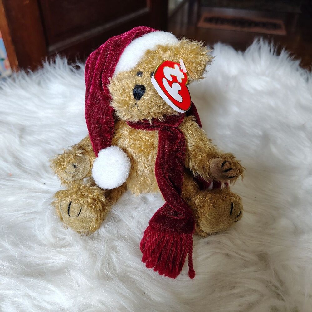 Ty 1993 Attic Treasures Collection Jangle 8.5" Christmas Bear Plush Santa Hat